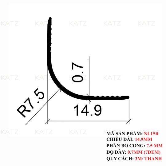 Nẹp góc vuông hình chữ V - NL15R