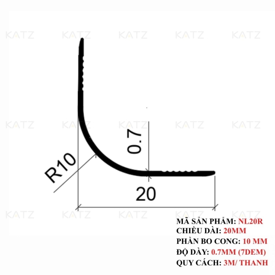 Nẹp góc vuông hình chữ V - NL20R