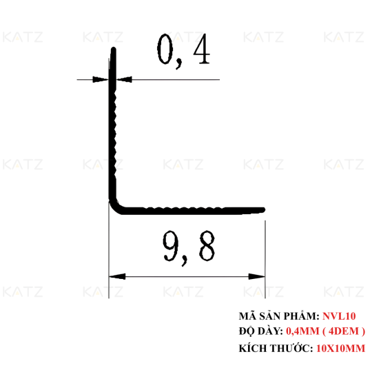 Nẹp nhôm chữ V10mm - NVL10 