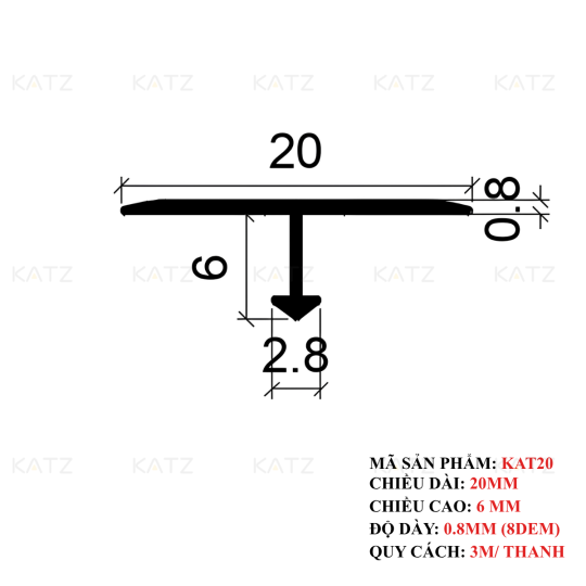 Nẹp Nhôm Chữ T - KAT20 (20mm)